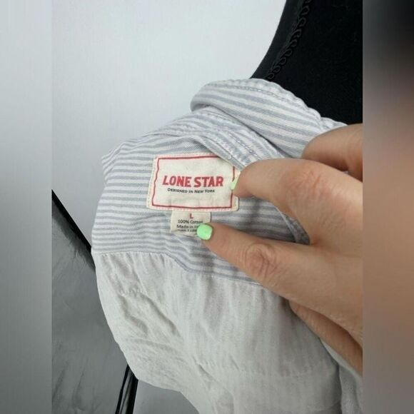 Lone star sleeveless‎ jean strip shirt size large - Picture 2 of 5